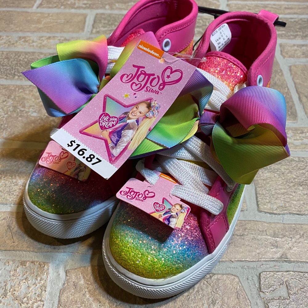 Jojo Siwa Pink Siwa Bow Shoes Rainbow High Tops - Picture 2 of 2